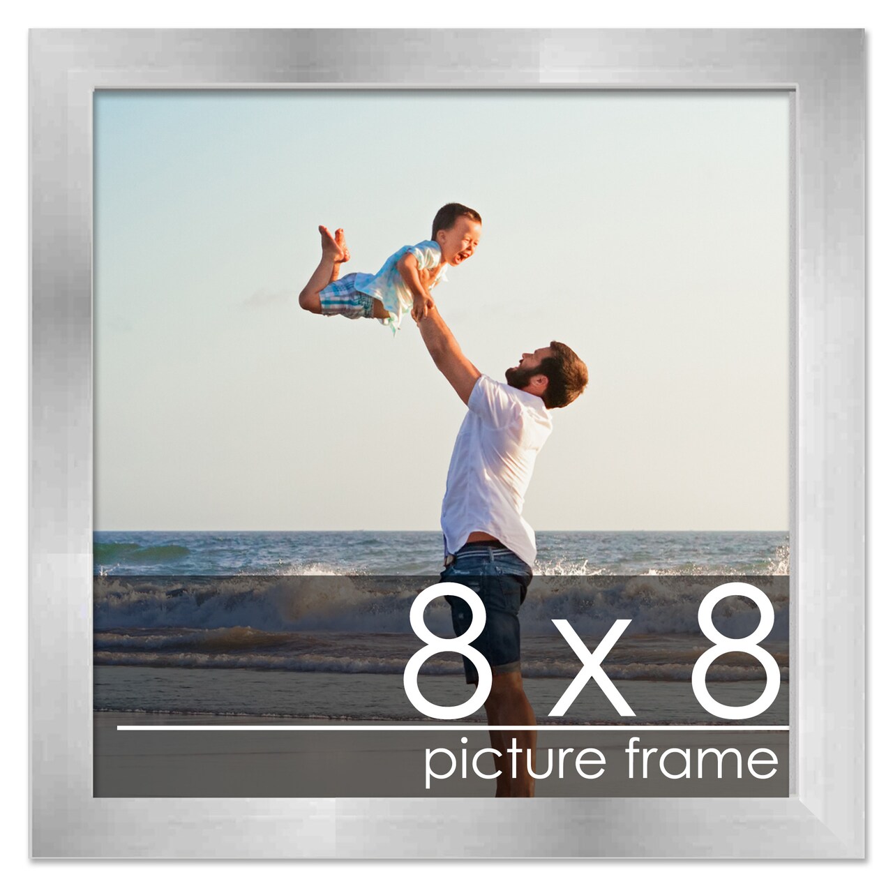 8x8 Solid Wood Picture Frame with UV-Resistant Acrylic & Acid-Free Backing, Available in 6 Finishes: Matte Black, Matte White, Metallic Bronze, Silver, Natural Wood Grain & Mahogany